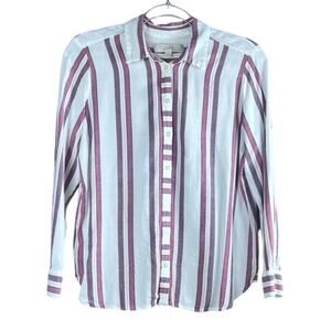 LOFT Petites Cream Striped Rayon Button Up Blouse Boyfriend Fit Size MP